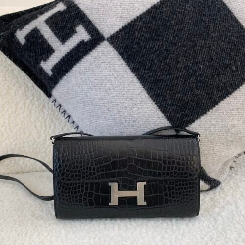 wsxc1777408832468_0 Top Hardware H Factory Sales Constance To Go 89 Noir Alligator leather Silver Hardware