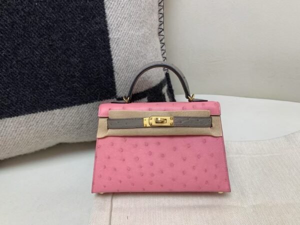 wsxc1777473799238_0-1 Mini Kelly 19CM L4 Rose Bubblegum Ostrich Leather Gold Hardware Top Handmade