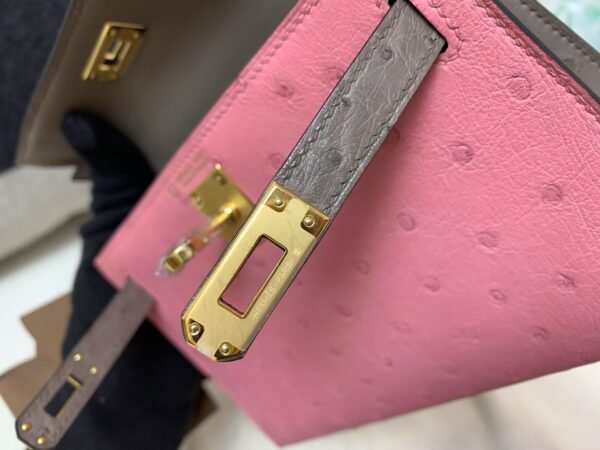 wsxc1777473799238_7 Mini Kelly 19CM L4 Rose Bubblegum Ostrich Leather Gold Hardware Top Handmade
