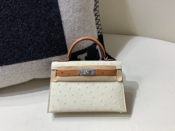Mini Kelly 19CM 3C Parchemin CK37 Gold Ostrich Leather Silver Hardware Top Handmade