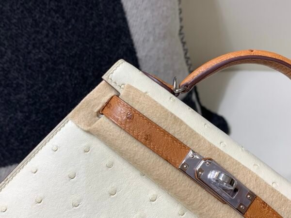 Mini Kelly 19CM 3C Parchemin CK37 Gold Ostrich Leather Silver Hardware Top Handmade