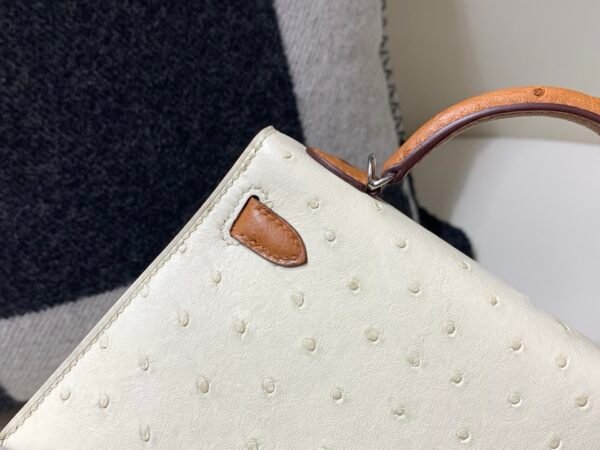 Mini Kelly 19CM 3C Parchemin CK37 Gold Ostrich Leather Silver Hardware Top Handmade