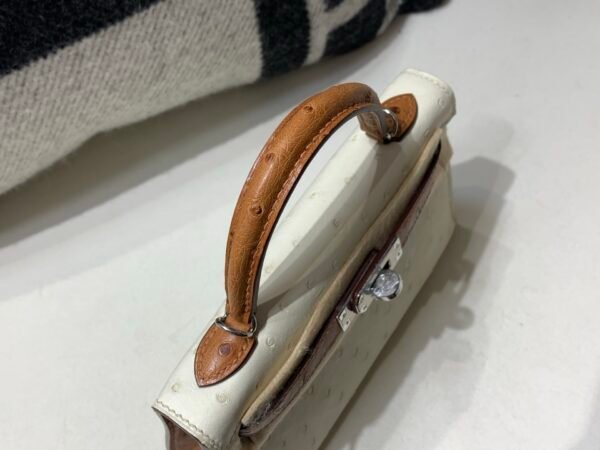 Mini Kelly 19CM 3C Parchemin CK37 Gold Ostrich Leather Silver Hardware Top Handmade