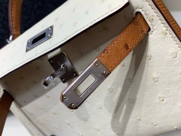 Mini Kelly 19CM 3C Parchemin CK37 Gold Ostrich Leather Silver Hardware Top Handmade