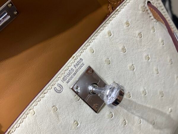 Mini Kelly 19CM 3C Parchemin CK37 Gold Ostrich Leather Silver Hardware Top Handmade
