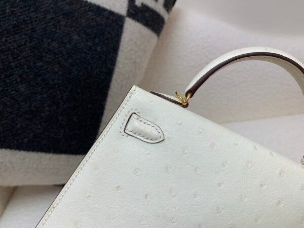Top Handmade Mini Kelly 19CM i2 Nata Ostrich Leather Gold Hardware