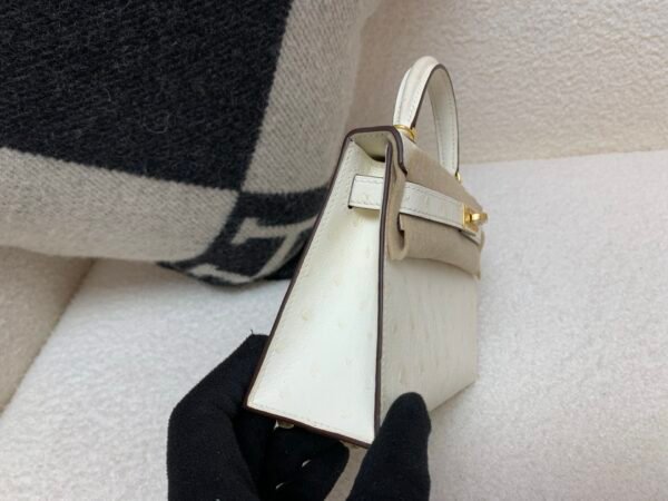 Top Handmade Mini Kelly 19CM i2 Nata Ostrich Leather Gold Hardware