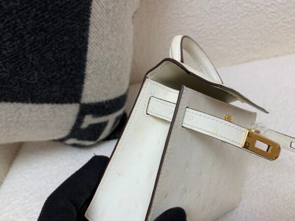 Top Handmade Mini Kelly 19CM i2 Nata Ostrich Leather Gold Hardware