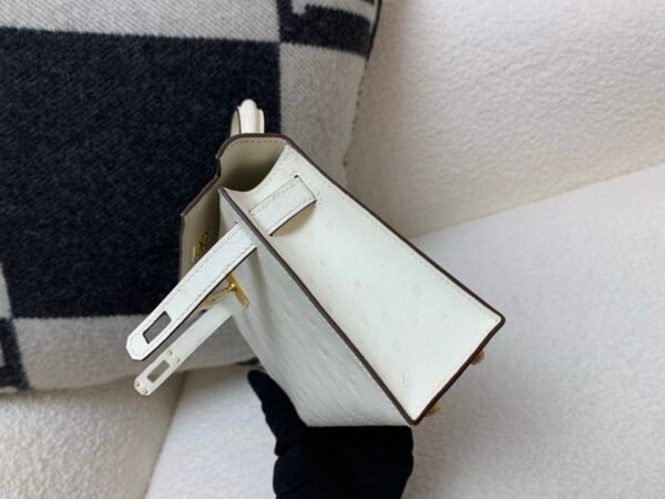 Top Handmade Mini Kelly 19CM i2 Nata Ostrich Leather Gold Hardware