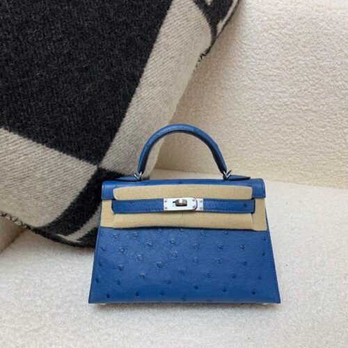Mini Kelly 19CM Ostrich Leather Gold Hardware Top Handmade 7Q Mykonos