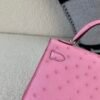 Mini Kelly 19CM L4 Rose Bubblegum Ostrich Leather Silver Hardware Top Handmade