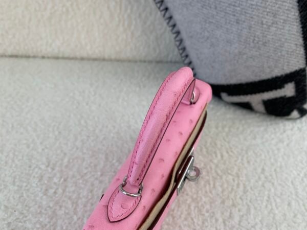 Mini Kelly 19CM L4 Rose Bubblegum Ostrich Leather Silver Hardware Top Handmade