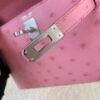 Mini Kelly 19CM L4 Rose Bubblegum Ostrich Leather Silver Hardware Top Handmade