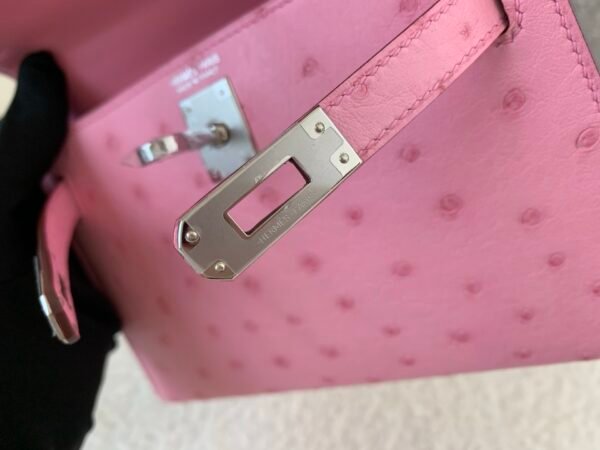 Mini Kelly 19CM L4 Rose Bubblegum Ostrich Leather Silver Hardware Top Handmade