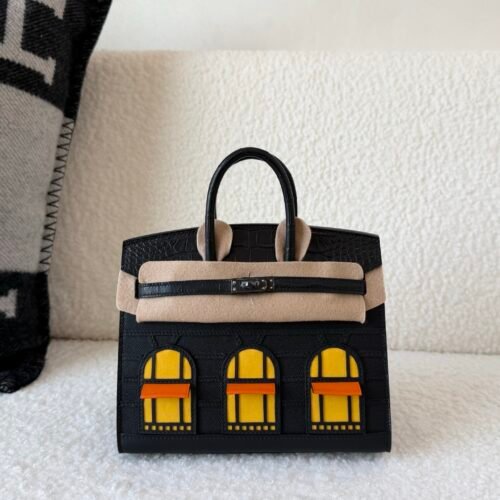 Birkin 20 house 89 Nior 9O Jaune De Naples 93 Orange Matte Alligator Dark black hardware