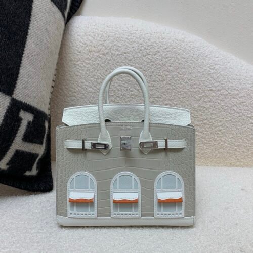 Birkin House 20cm 8L Beton 01 White 93 Orange Top Handmade Matte Alligator togo