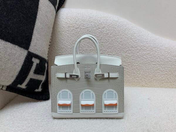 Birkin House 20cm 8L Beton 01 White 93 Orange Top Handmade Matte Alligator togo