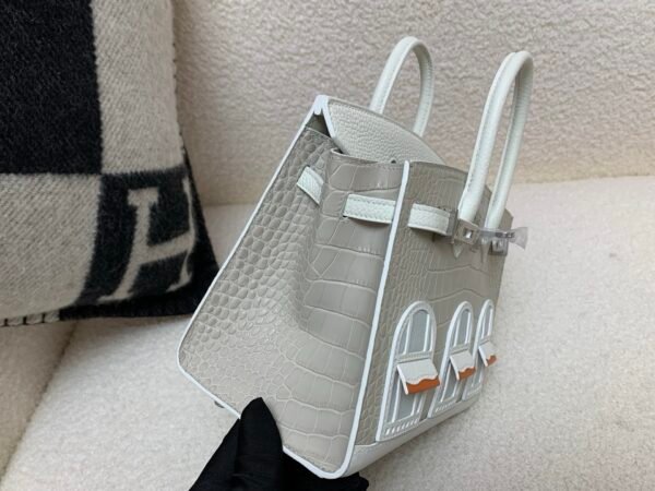 Birkin House 20cm 8L Beton 01 White 93 Orange Top Handmade Matte Alligator togo