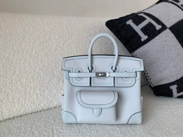 Birkin Cargo 25CM N4 Gris Platine Canvas Swift Leather Silver Hardware Top Quality