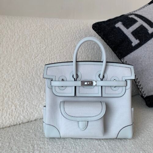 Birkin Cargo 25CM N4 Gris Platine Canvas Swift Leather Silver Hardware Top Quality
