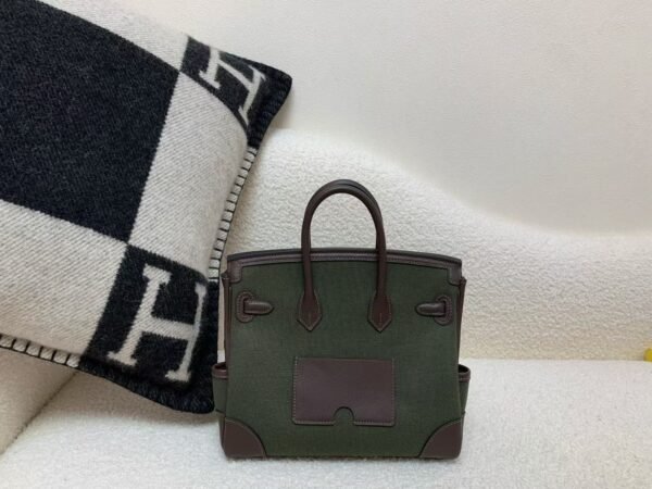 Birkin Cargo 25CM 60 Vert Bronze Canvas/ Swift Leather Silver Hardware Full Handmade
