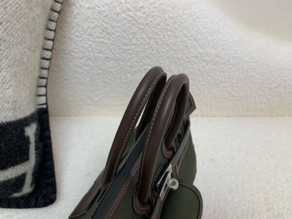 Birkin Cargo 25CM 60 Vert Bronze Canvas/ Swift Leather Silver Hardware Full Handmade