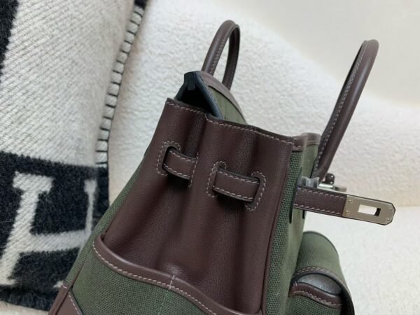 Birkin Cargo 25CM 60 Vert Bronze Canvas/ Swift Leather Silver Hardware Full Handmade
