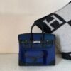 Top Handmade Birkin Cargo 25CM 75 Bleu Jean Canvas Swift Leather Silver Hardware