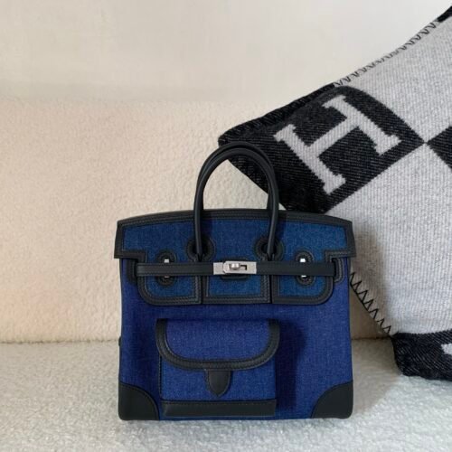 wsxc1780334165722_0 Top Handmade Birkin Cargo 25CM 75 Bleu Jean Canvas Swift Leather Silver Hardware