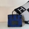 Top Handmade Birkin Cargo 25CM 75 Bleu Jean Canvas Swift Leather Silver Hardware