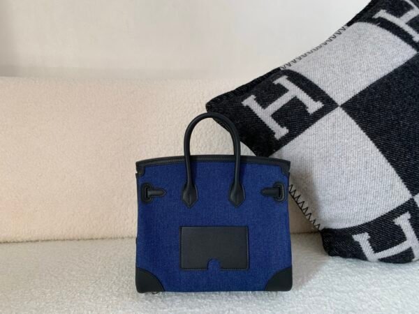 Top Handmade Birkin Cargo 25CM 75 Bleu Jean Canvas Swift Leather Silver Hardware