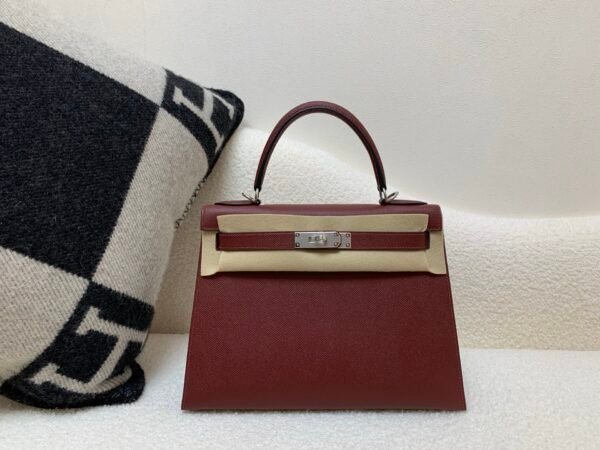 wsxc1782490378271_0 Global Shipping Kelly 25CM 57 Bordeaux Epsom Leather Silver Hardware