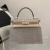 Kelly 28CM 0V Gris Ciment Porosus Leather Diamond clasp Global shipping
