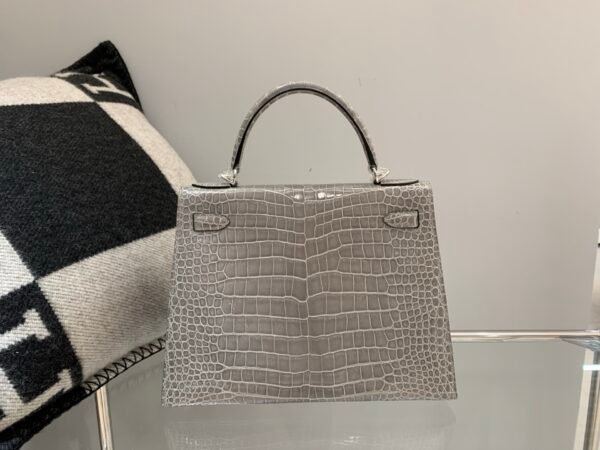 Kelly 28CM 0V Gris Ciment Porosus Leather Diamond clasp Global shipping