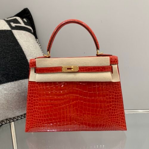 Full Handmade Kelly 28CM 95 Braise Porosus Leather Gold Hardware 1:1 to make