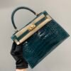 wsxc1782490392765_7 Kelly 25cm Z6 Malachite Alligator Leather Gold hardware 1:1 to make Top Handmade