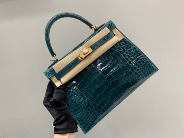wsxc1782490392765_7 Kelly 25cm Z6 Malachite Alligator Leather Gold hardware 1:1 to make Top Handmade