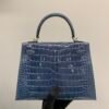 Full Handmade Kelly 25cm N7 Bleu Tempete Alligator Leather Original Quality