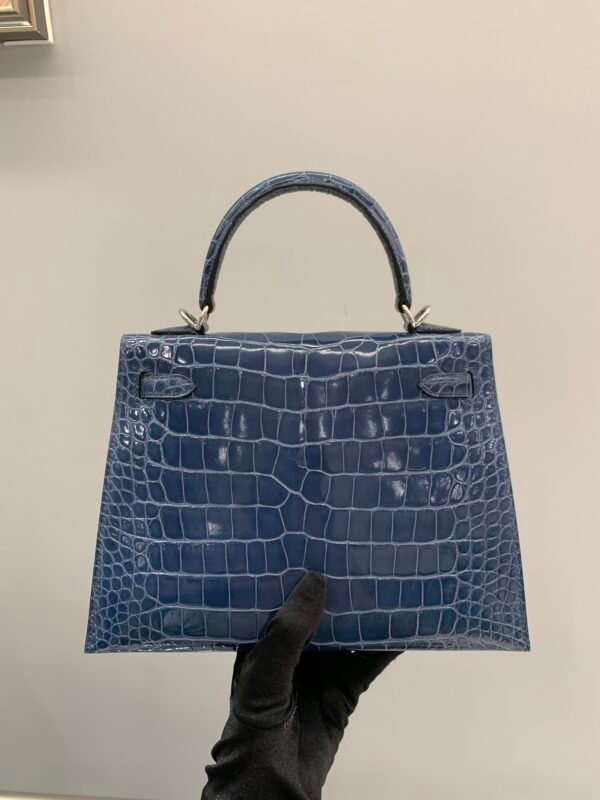 Full Handmade Kelly 25cm N7 Bleu Tempete Alligator Leather Original Quality