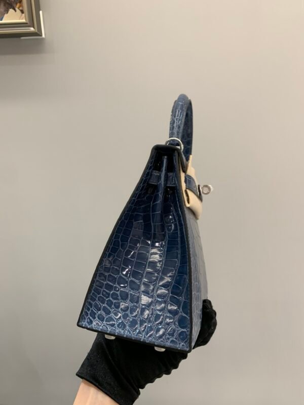 Full Handmade Kelly 25cm N7 Bleu Tempete Alligator Leather Original Quality