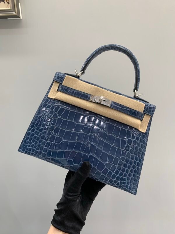 Full Handmade Kelly 25cm N7 Bleu Tempete Alligator Leather Original Quality