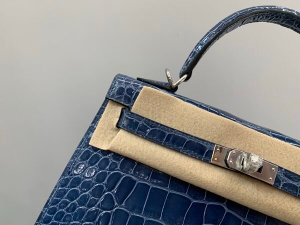 Full Handmade Kelly 25cm N7 Bleu Tempete Alligator Leather Original Quality