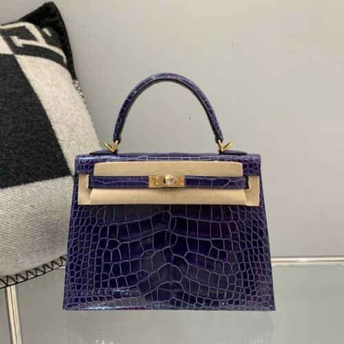 wsxc1782490400337_0 HongKong Fedex Kelly 25cm M3 Bleu Encre Alligator Leather Gold Hardware 1:1 to make