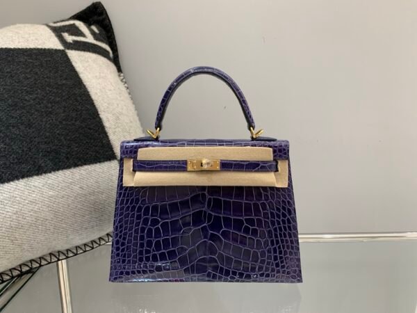wsxc1782490400337_0 HongKong Fedex Kelly 25cm M3 Bleu Encre Alligator Leather Gold Hardware 1:1 to make