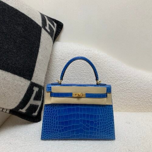 wsxc1783617492490_0 Kelly 25cm 7T Blue Electric Alligator Leather Top Handmade