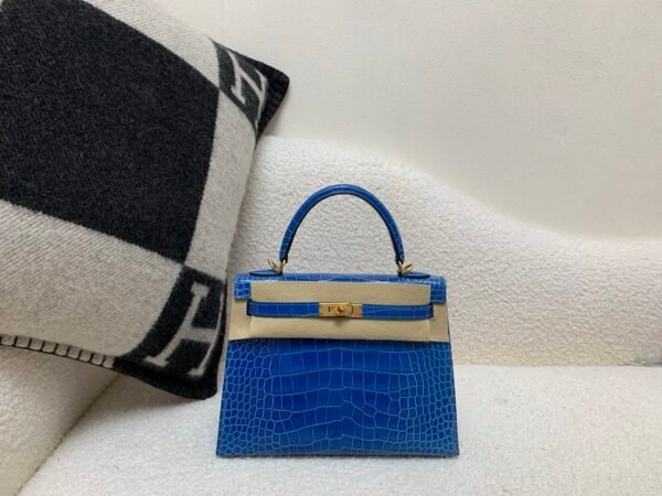 Kelly 25cm 7T Blue Electric Alligator Leather Top Handmade