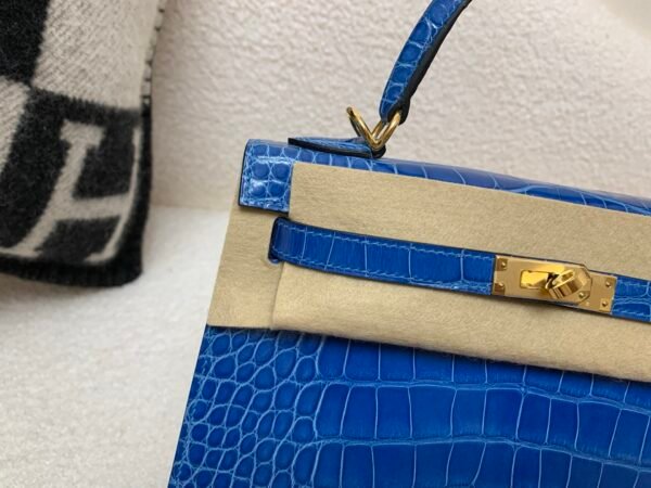 Kelly 25cm 7T Blue Electric Alligator Leather Top Handmade