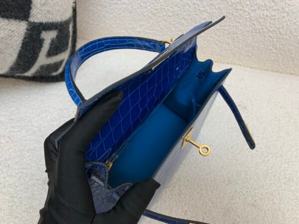 Kelly 25cm 7T Blue Electric Alligator Leather Top Handmade