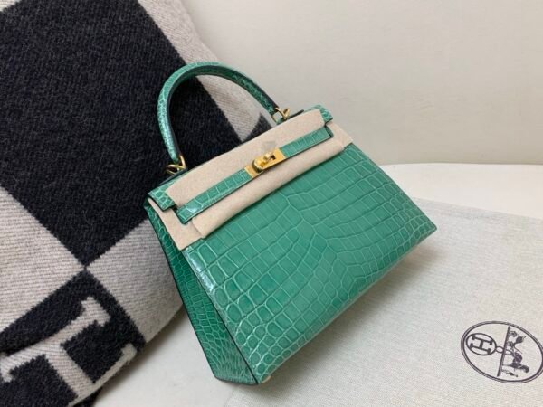 Custom Made Kelly 25cm O6 Vert Jade Shiny Niloticus Leather Gold Hardware