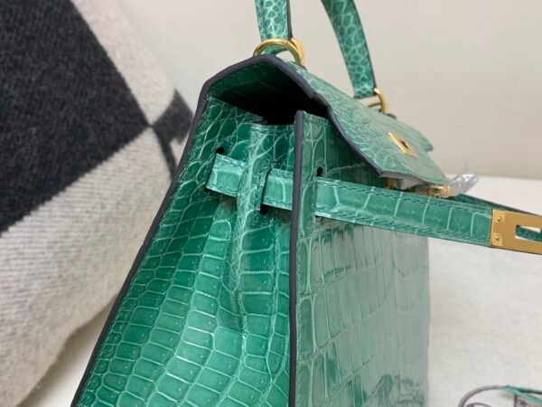 Custom Made Kelly 25cm O6 Vert Jade Shiny Niloticus Leather Gold Hardware